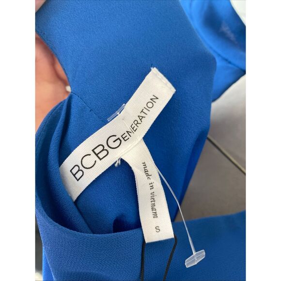 BCBGeneration Sz S NECK TIE A-LINE DRESS FLUTTER SLEEVE CHIFFON DRESS BLUE - Picture 10 of 13